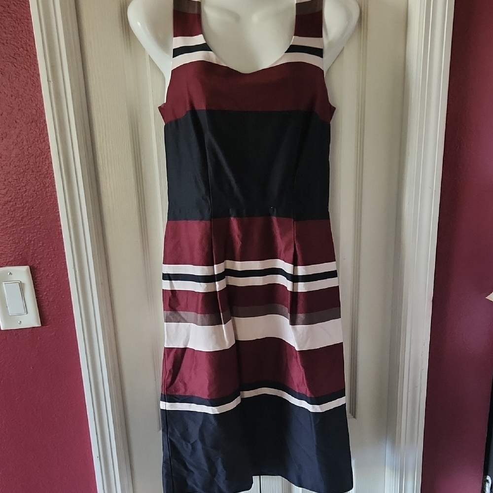 Striped Sleeveless Dress - Black, White, Red